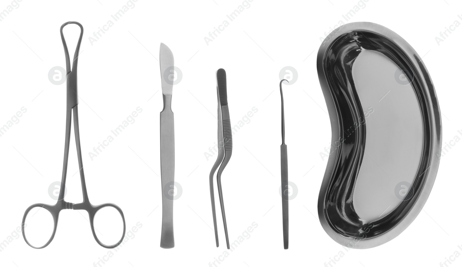 Image of Set with different surgical instruments on white background. Banner design 