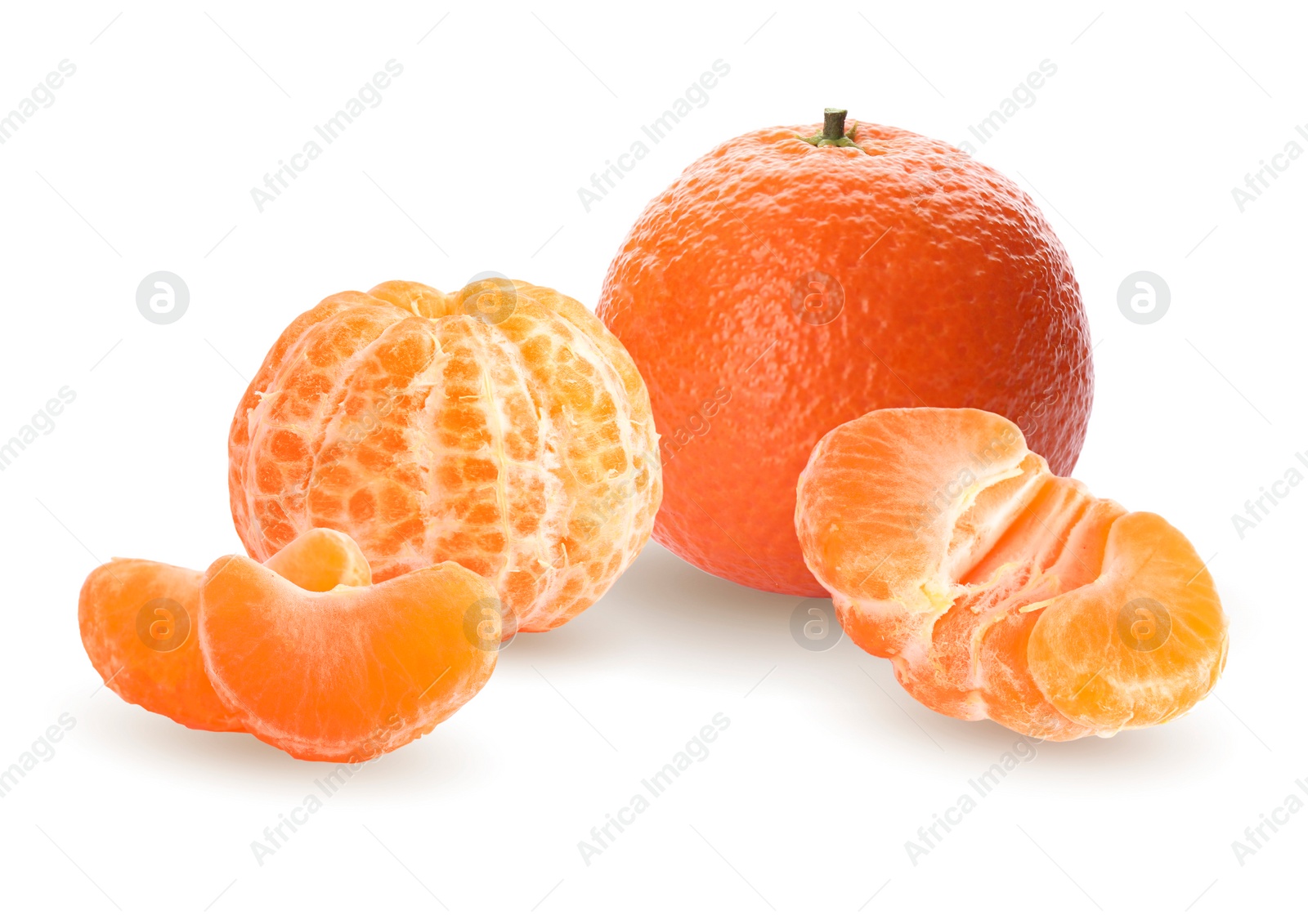 Image of Tasty fresh ripe tangerines on white background