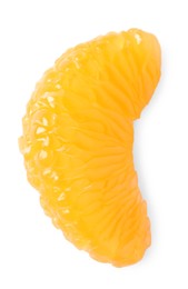 Photo of Piece of peeled fresh ripe tangerine isolated on white, top view