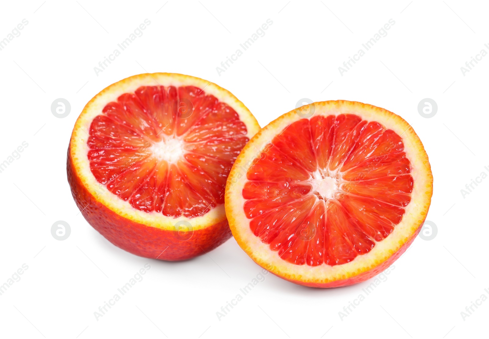 Photo of Cut ripe red orange isolated on white