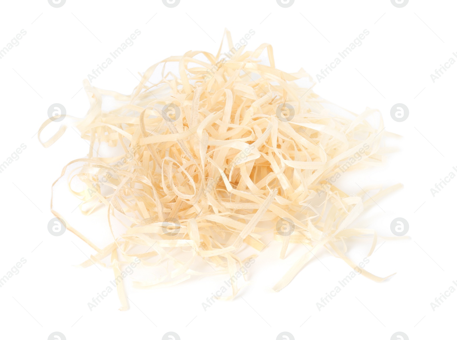 Photo of Pile of wood shavings isolated on white