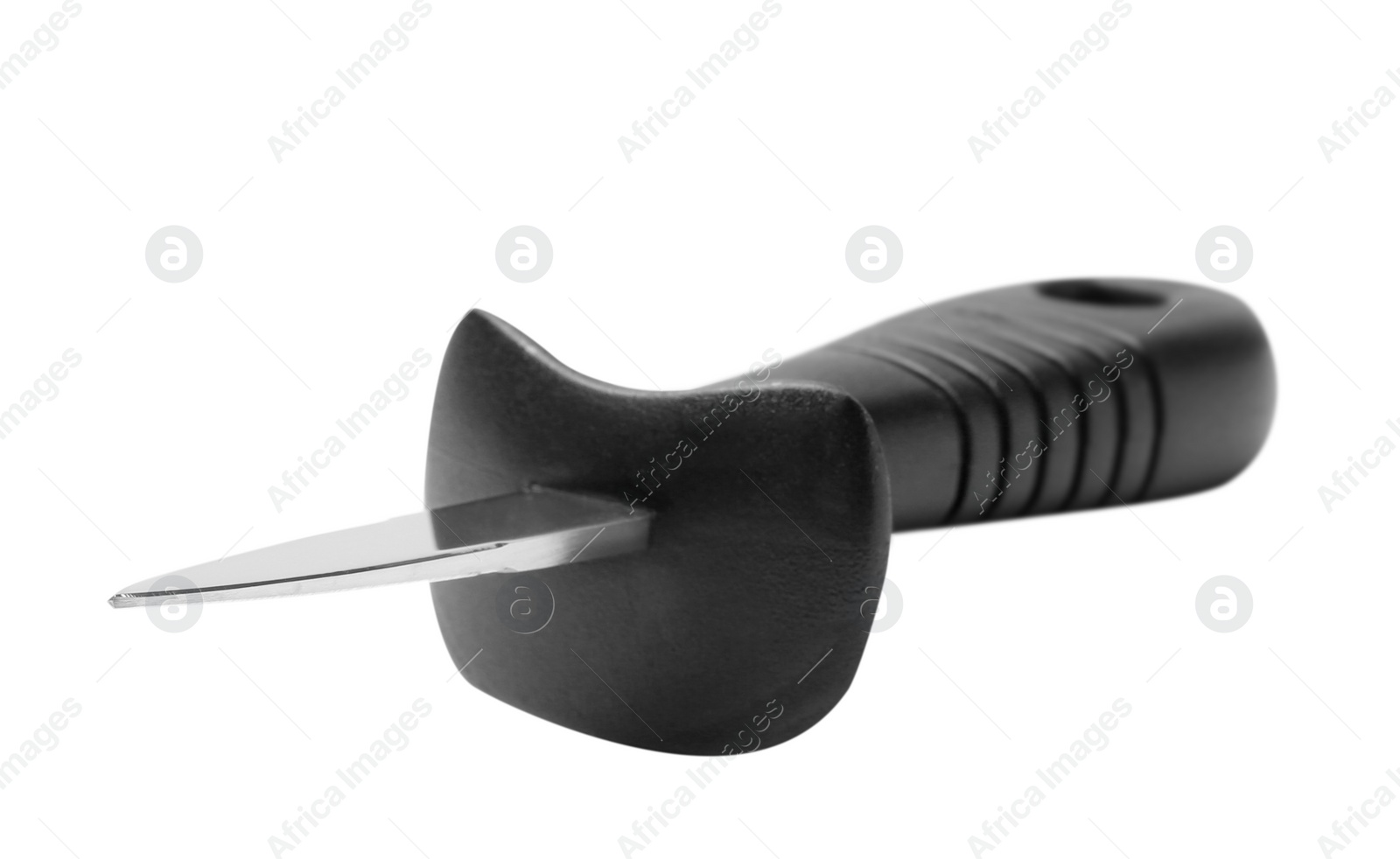 Photo of Oyster knife with black handle isolated on white