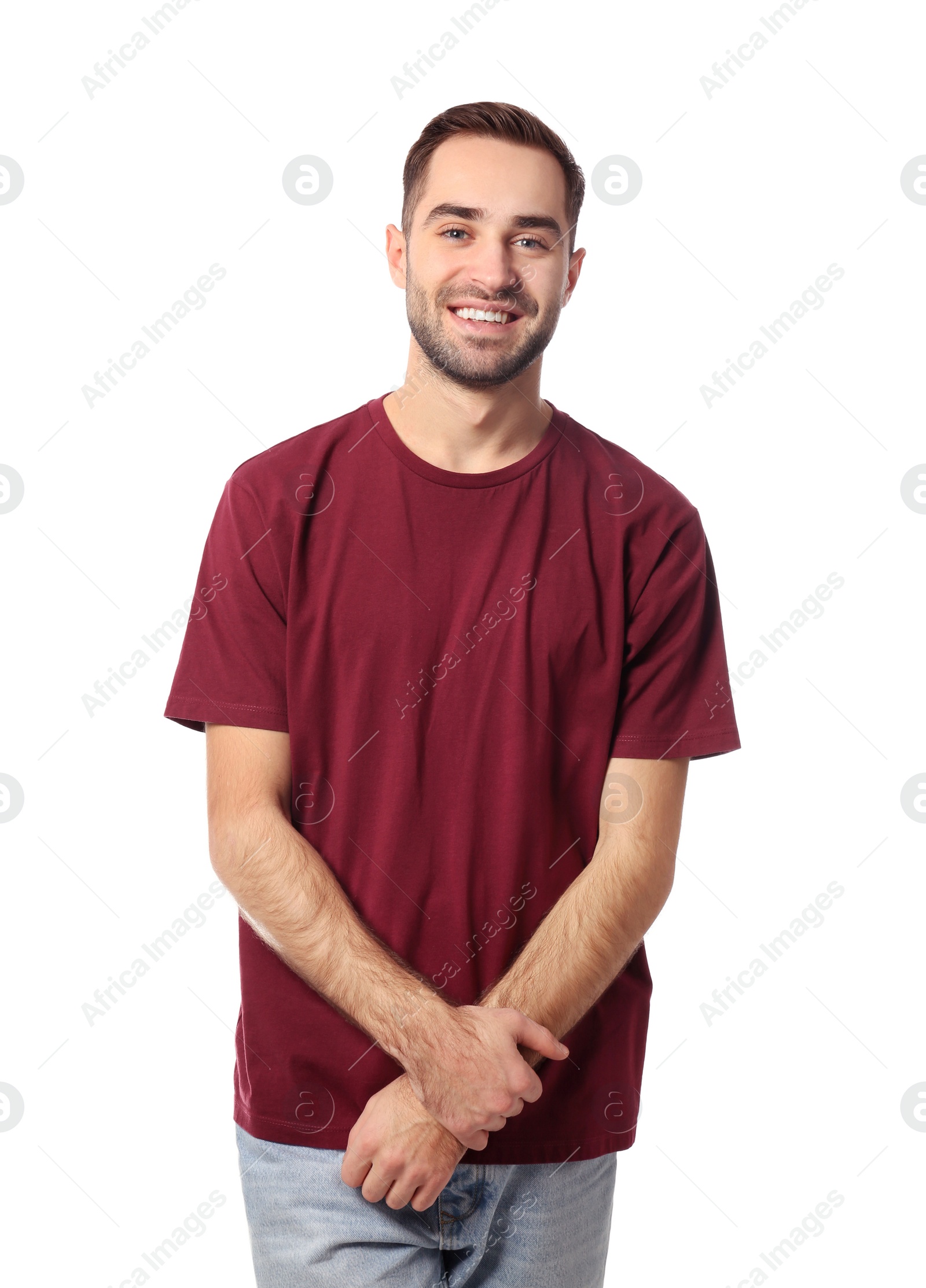 Photo of Portrait of handsome man posing on white background