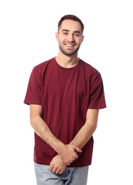 Photo of Portrait of handsome man posing on white background