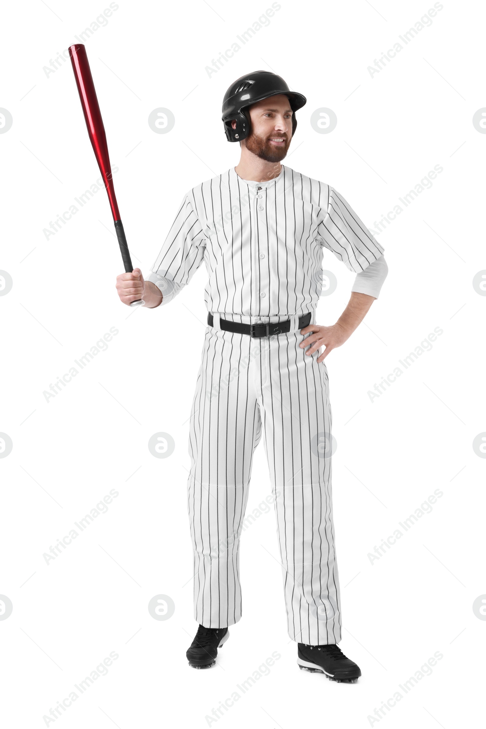 Photo of Baseball player with bat on white background