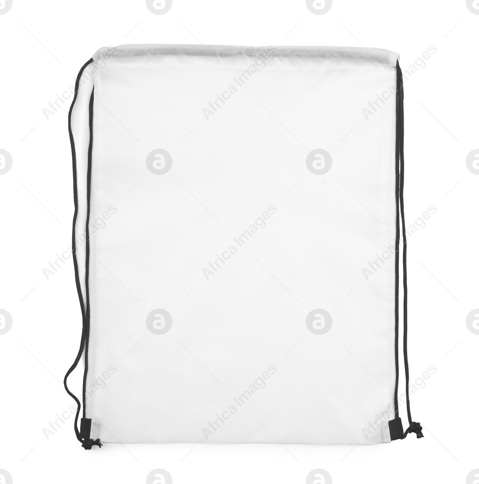 Photo of One empty drawstring bag isolated on white