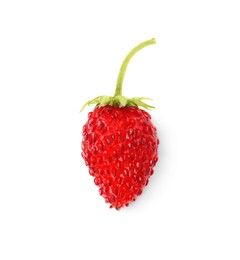 One ripe wild strawberry isolated on white, top view