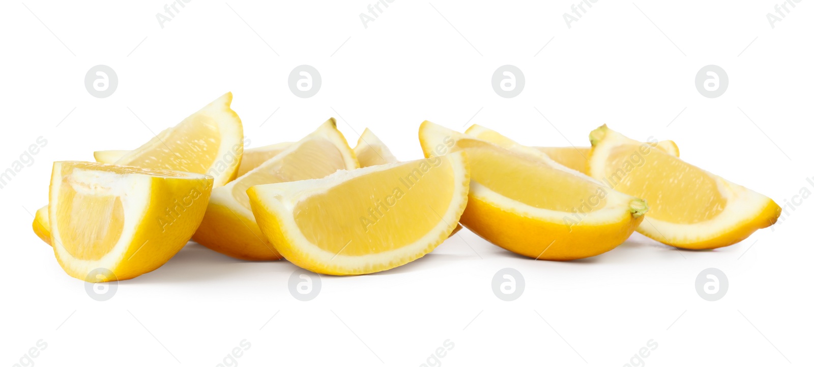 Photo of Fresh ripe lemon slices on white background