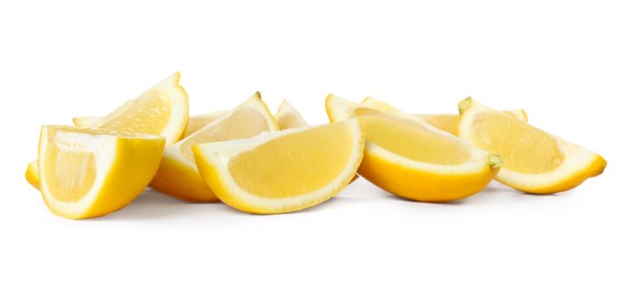 Photo of Fresh ripe lemon slices on white background