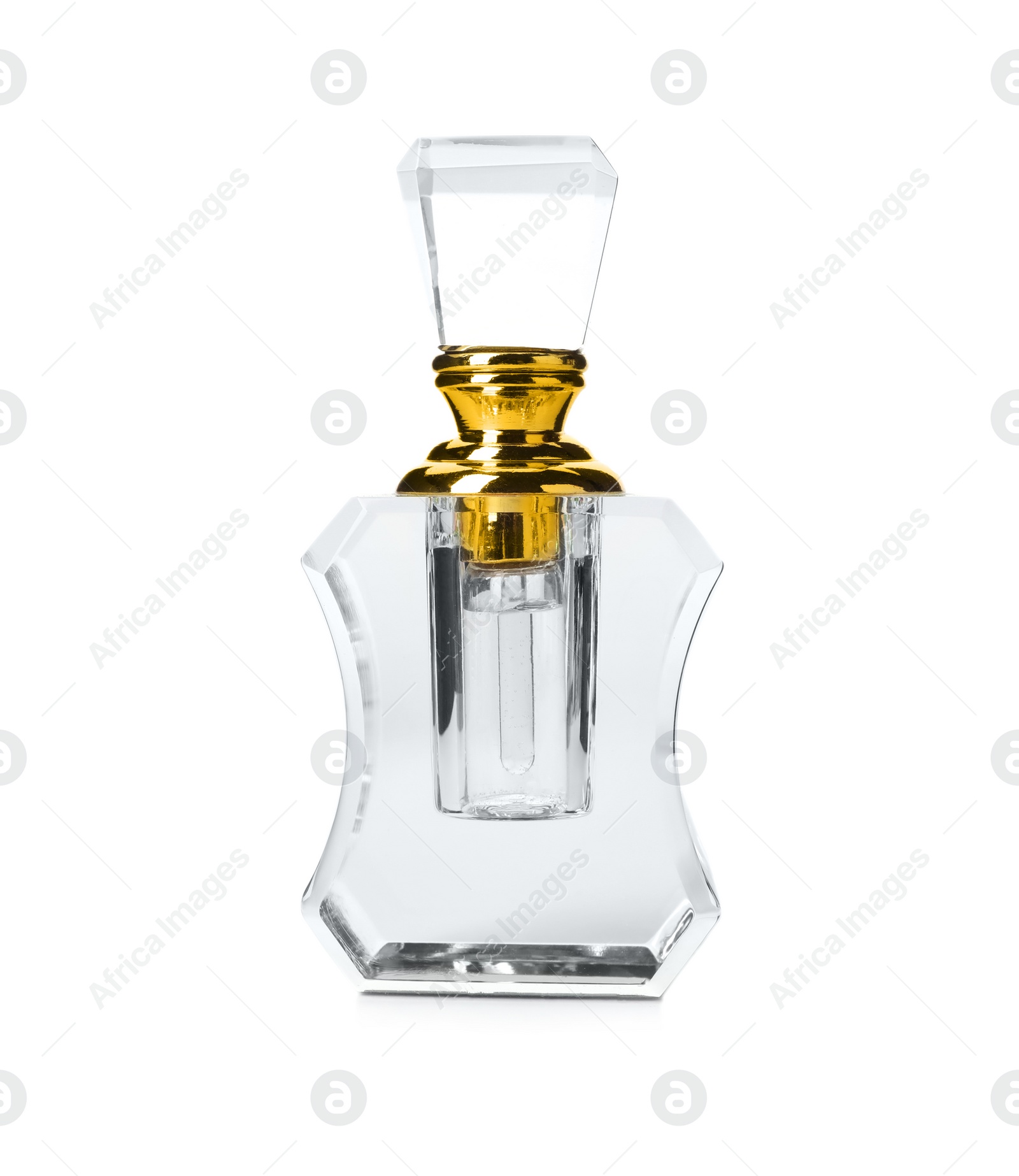 Photo of Bottle of luxury perfume isolated on white