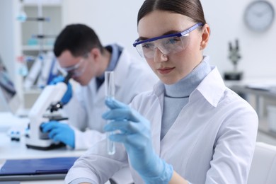 Scientists working with samples in laboratory. Medical research