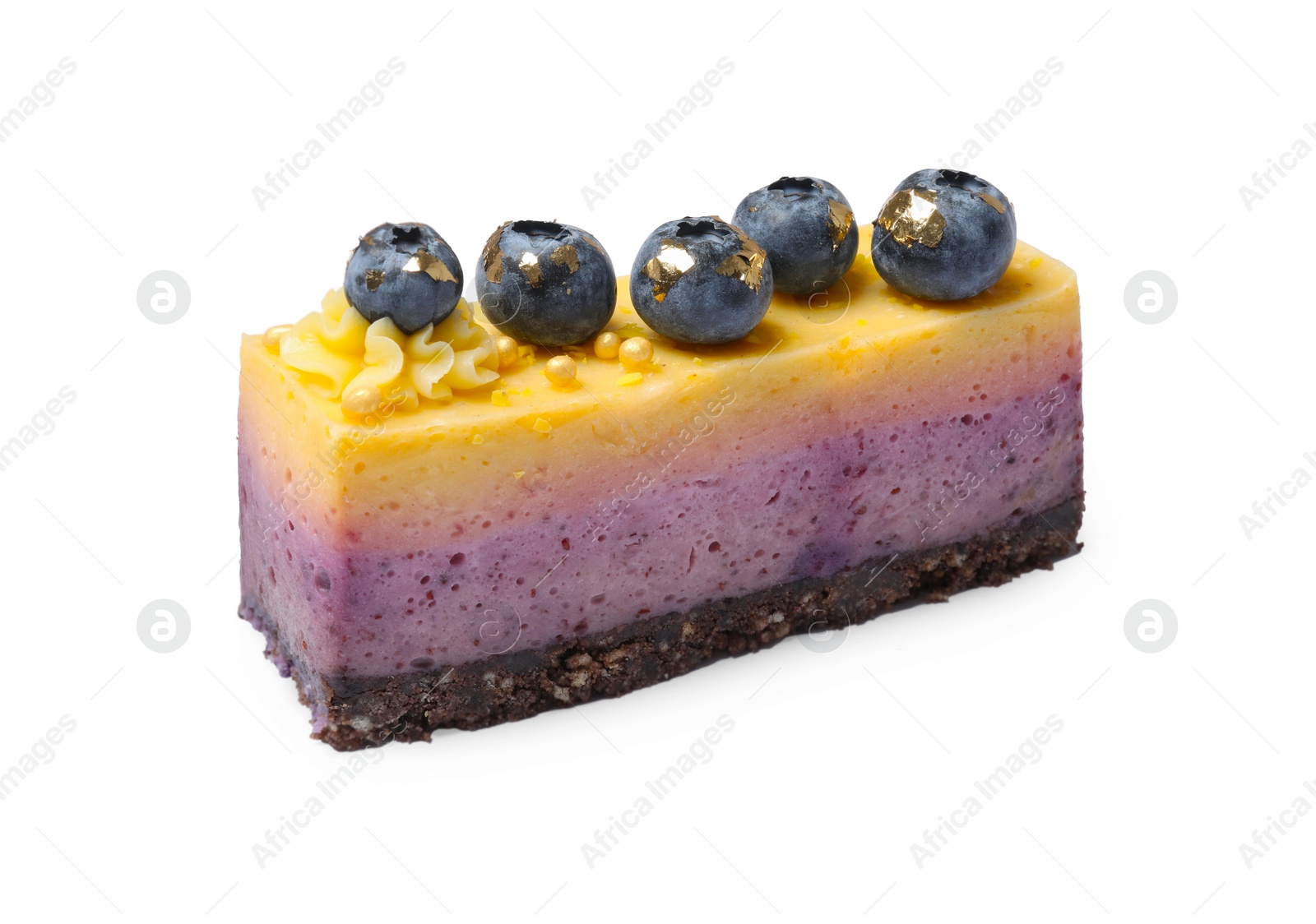 Photo of Delicious cheesecake with blueberry isolated on white