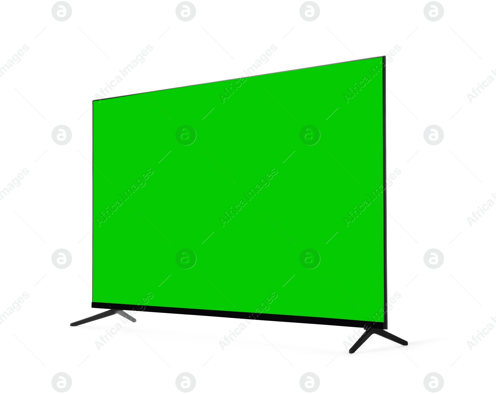 Image of Wide TV with blank green screen isolated on white