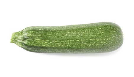 Photo of One raw ripe zucchini isolated on white