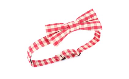 Photo of Stylish red gingham bow tie isolated on white