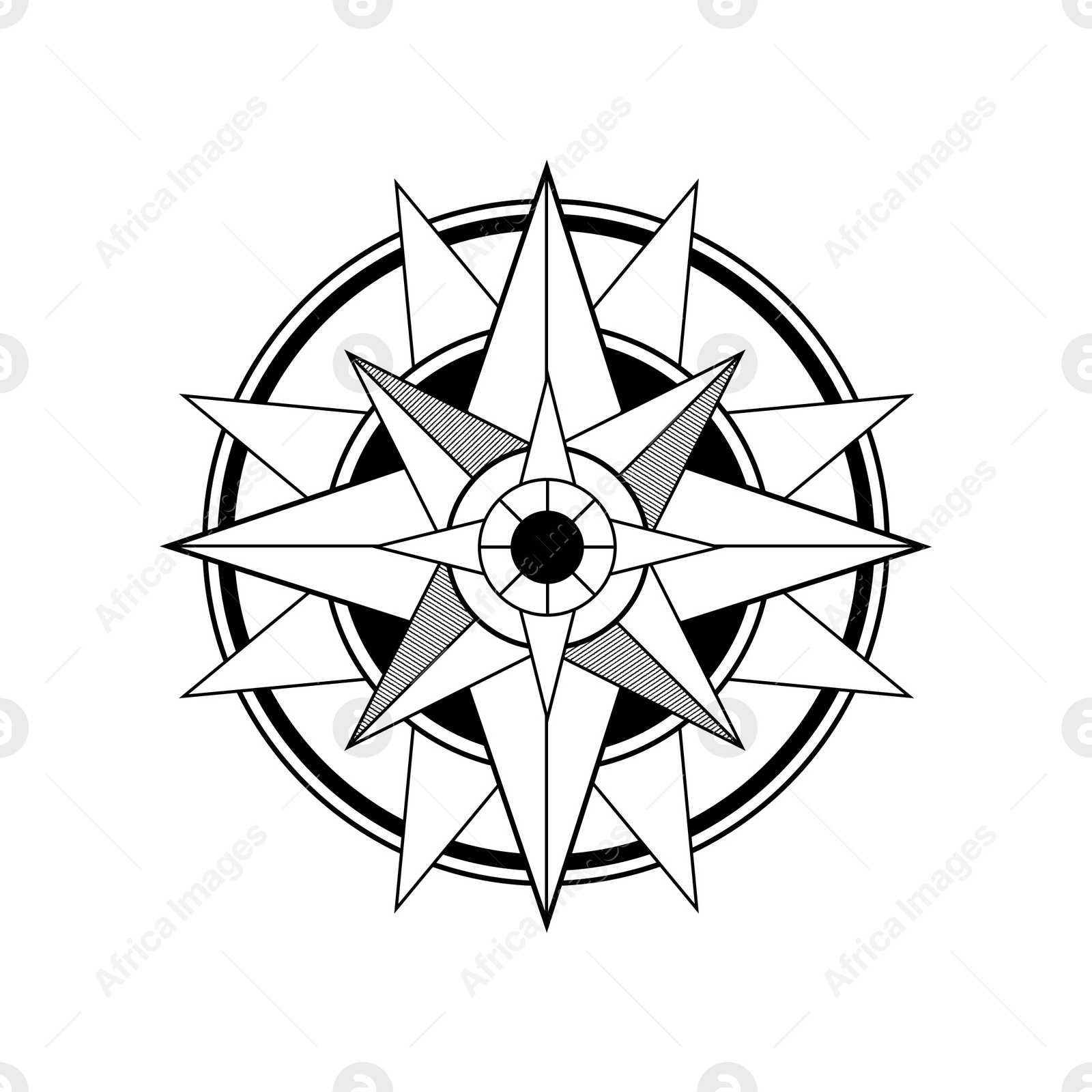 Illustration of  compass rose on white background