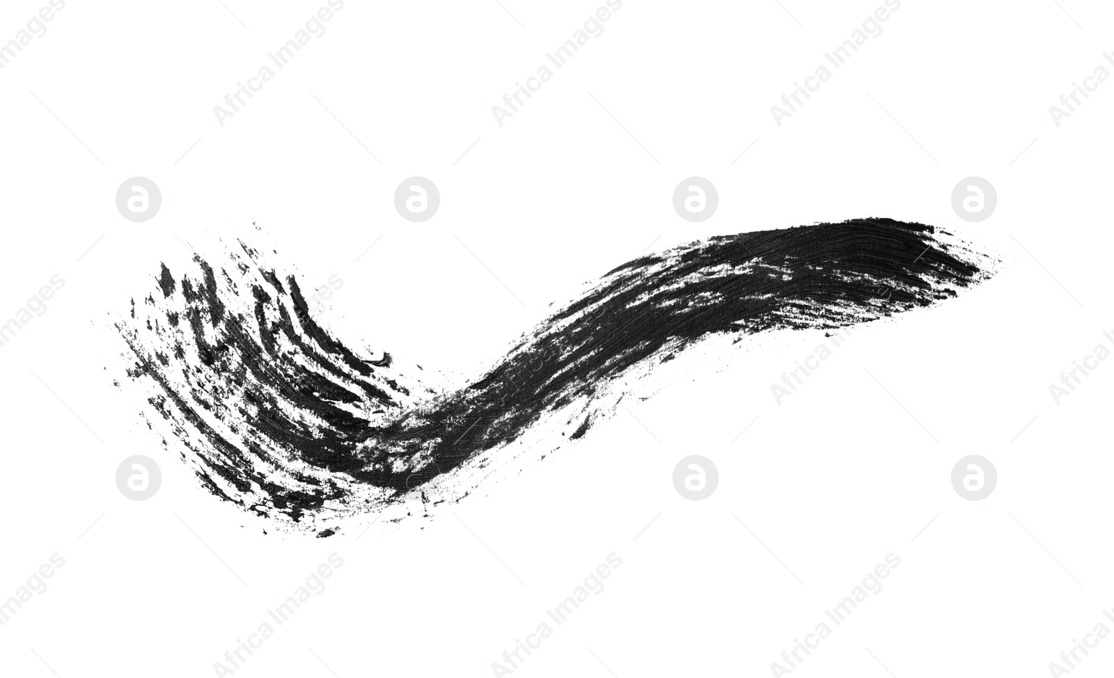 Photo of Smear of black mascara for eyelashes on white background