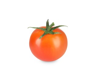 Photo of One red ripe cherry tomato isolated on white