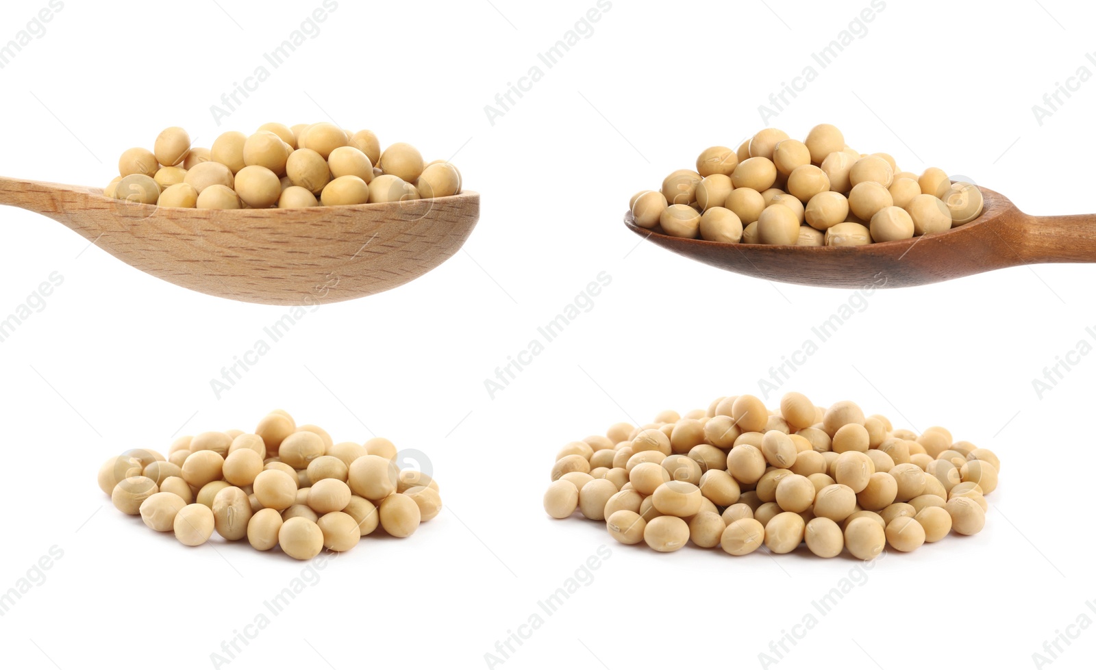 Image of Set with soya beans on white background 