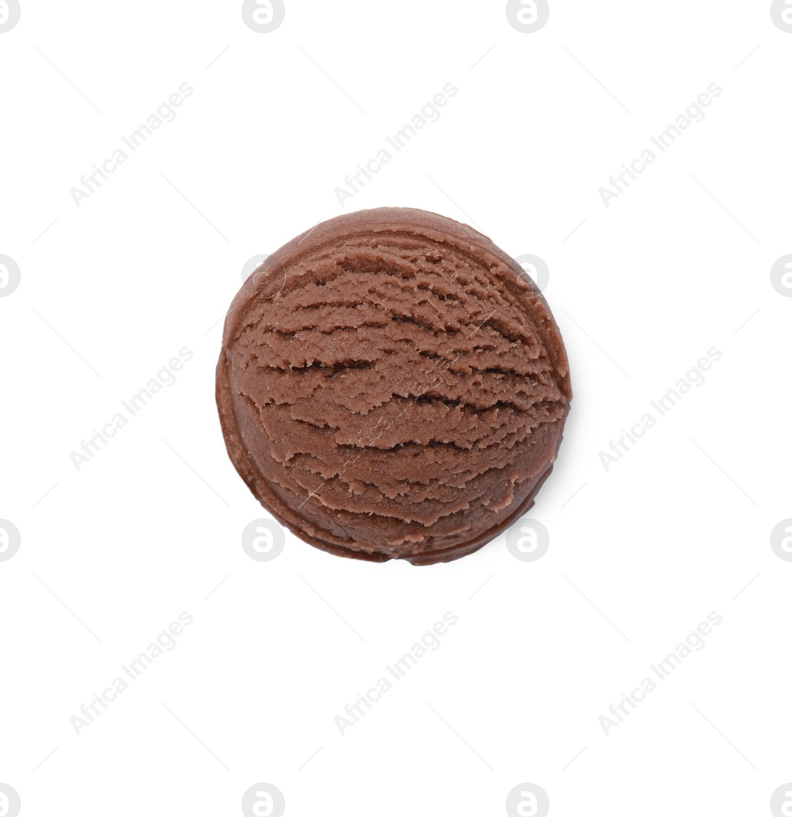 Photo of Scoop of tasty chocolate ice cream isolated on white, top view