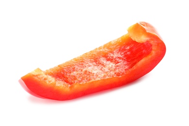 Photo of Slice of ripe red bell pepper on white background