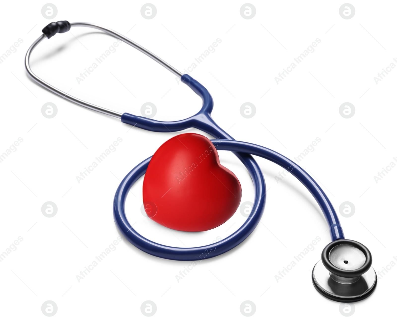 Image of Stethoscope and red heart on white background