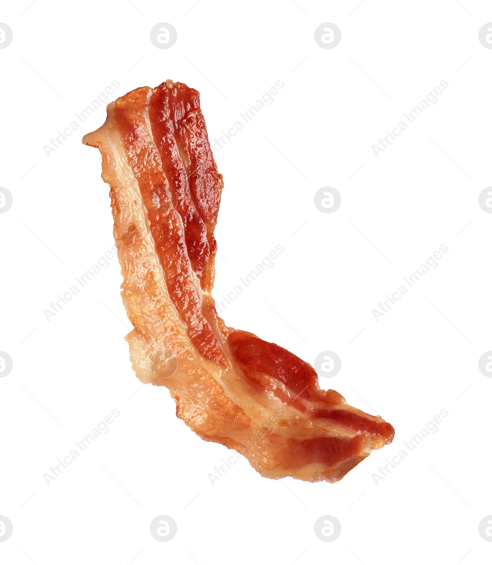 Photo of Slice of tasty fried bacon isolated on white