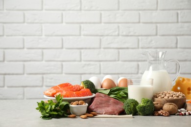 Different products rich in protein on light table