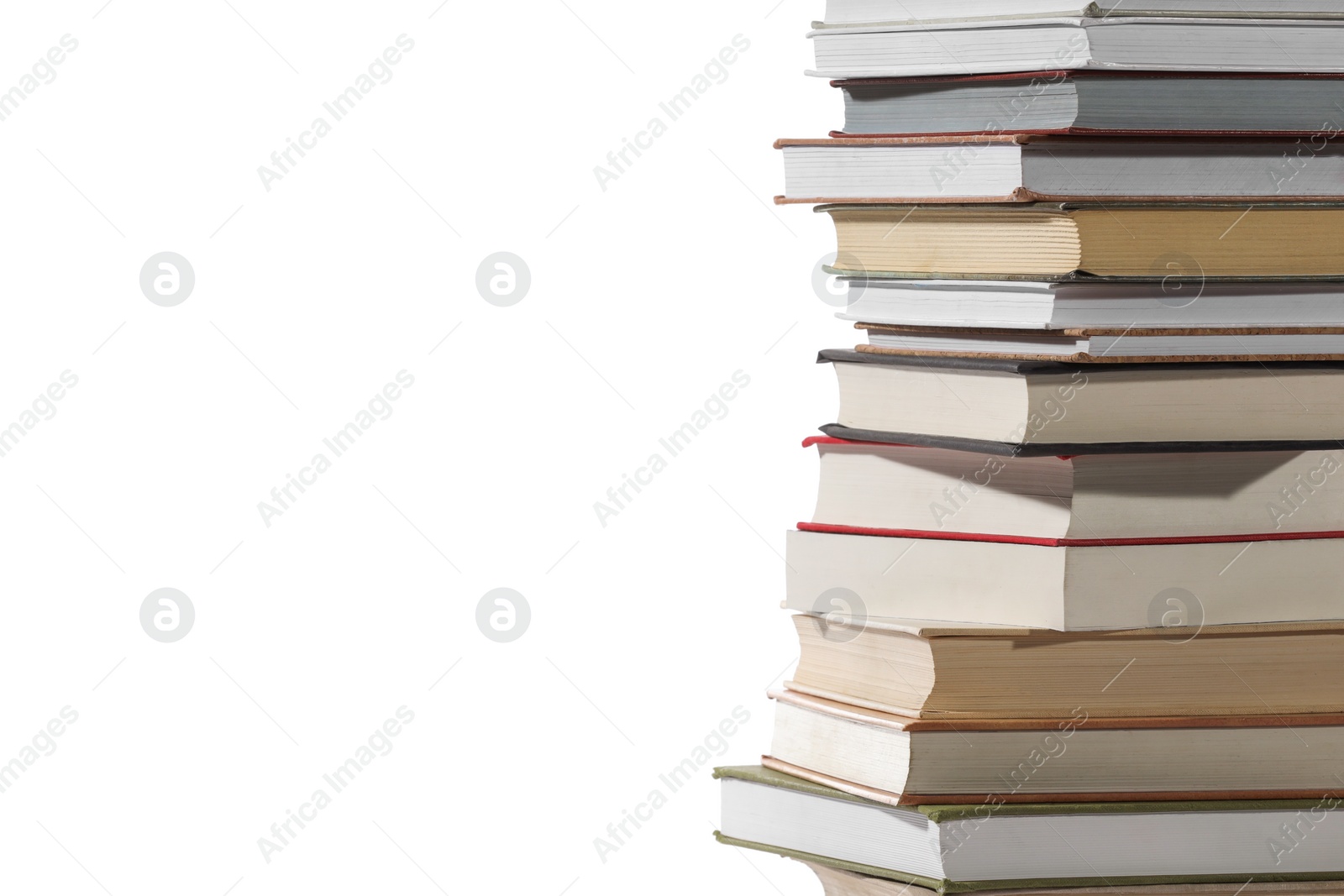 Photo of Stack of many different books isolated on white