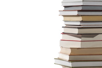 Photo of Stack of many different books isolated on white