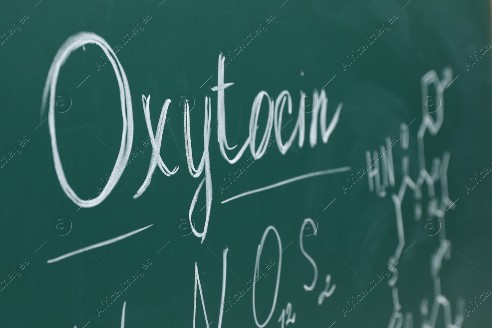 Photo of Chemical formulas written with chalk on green board