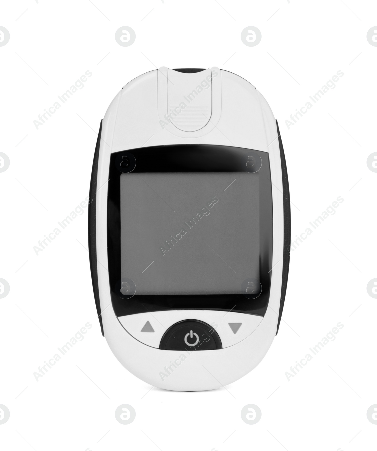 Photo of Digital glucometer on white background. Diabetes control