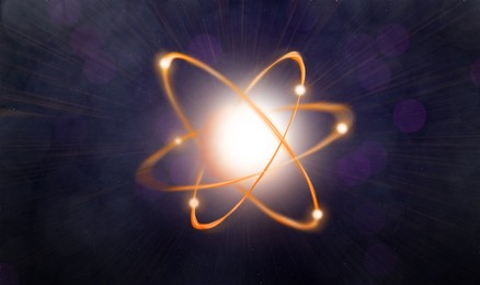 Illustration of Virtual model of atom on dark background. Illustration