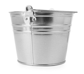 Photo of One shiny metal bucket isolated on white