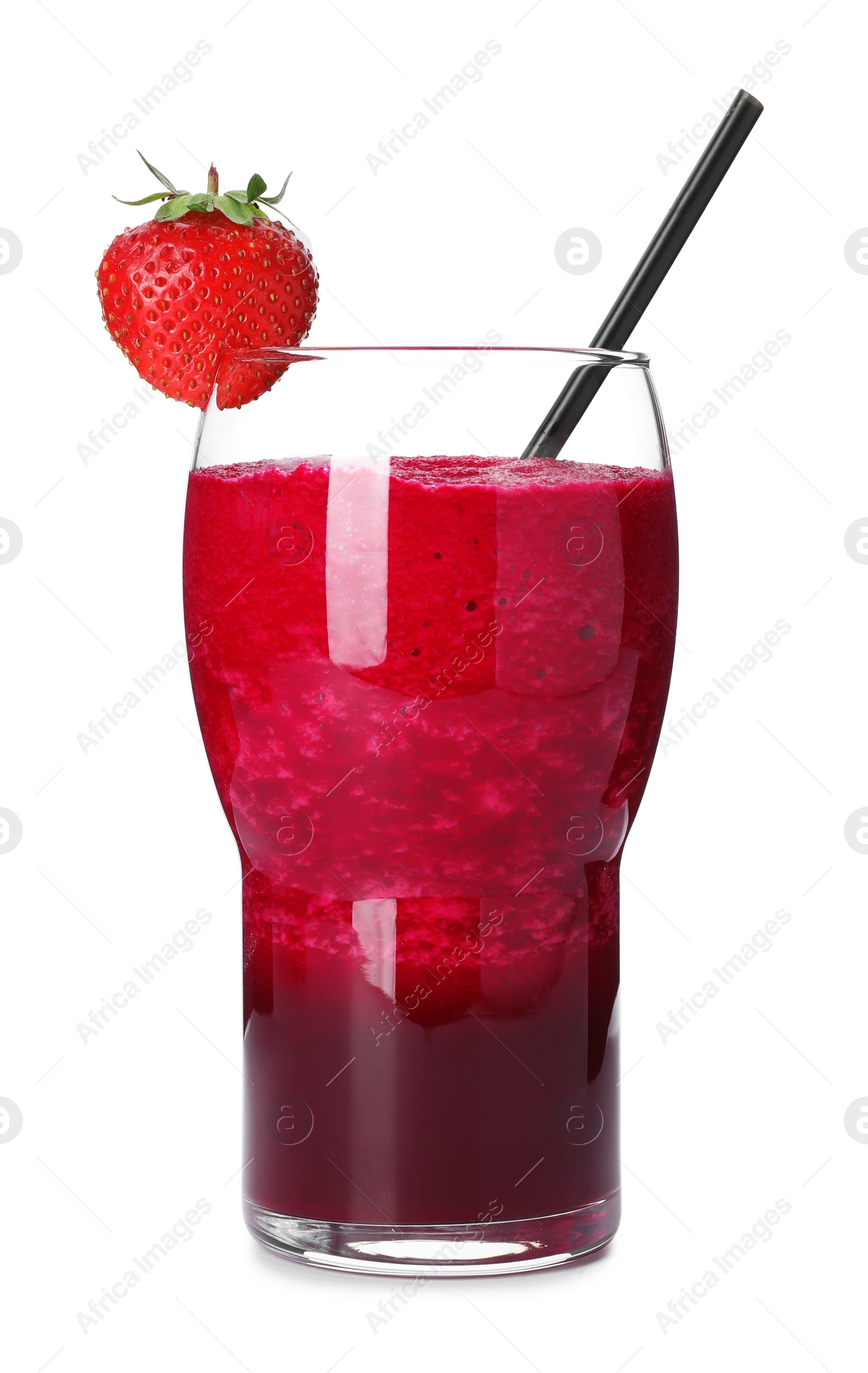 Photo of Glass of fresh juice with beet and strawberry on white background