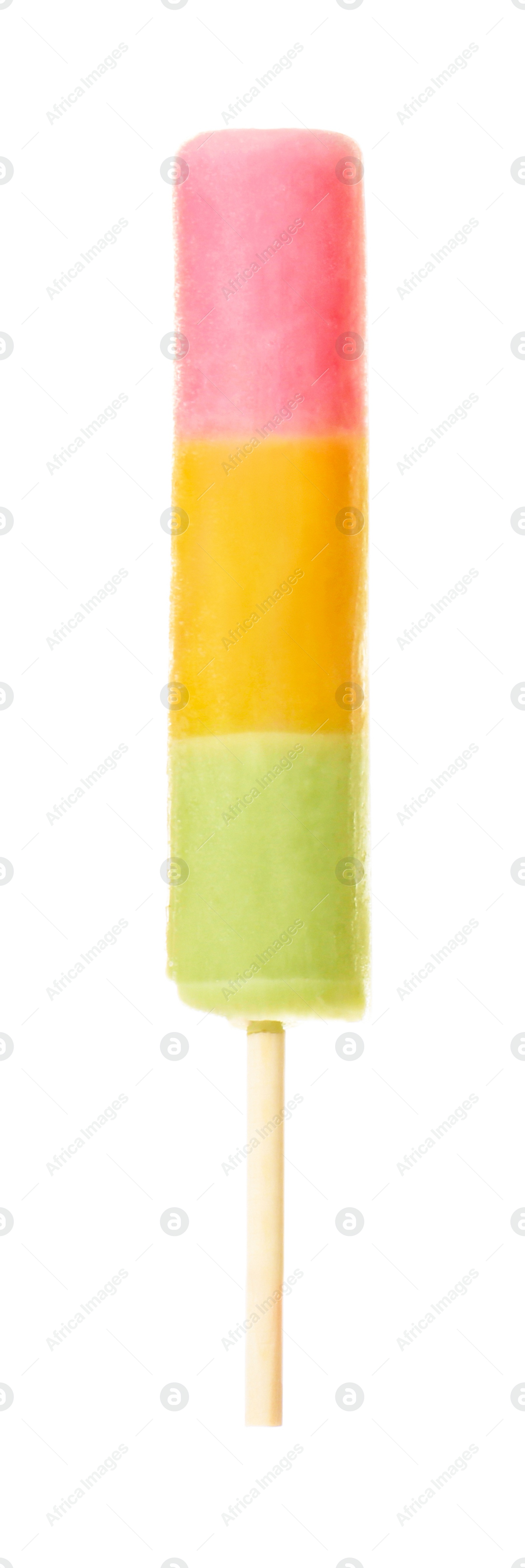 Photo of Woman holding delicious ice cream against white background