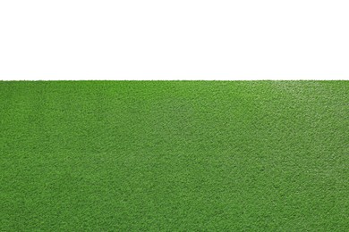 Photo of Green artificial grass surface isolated on white