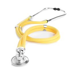 Photo of Stethoscope on white background. Professional medical device