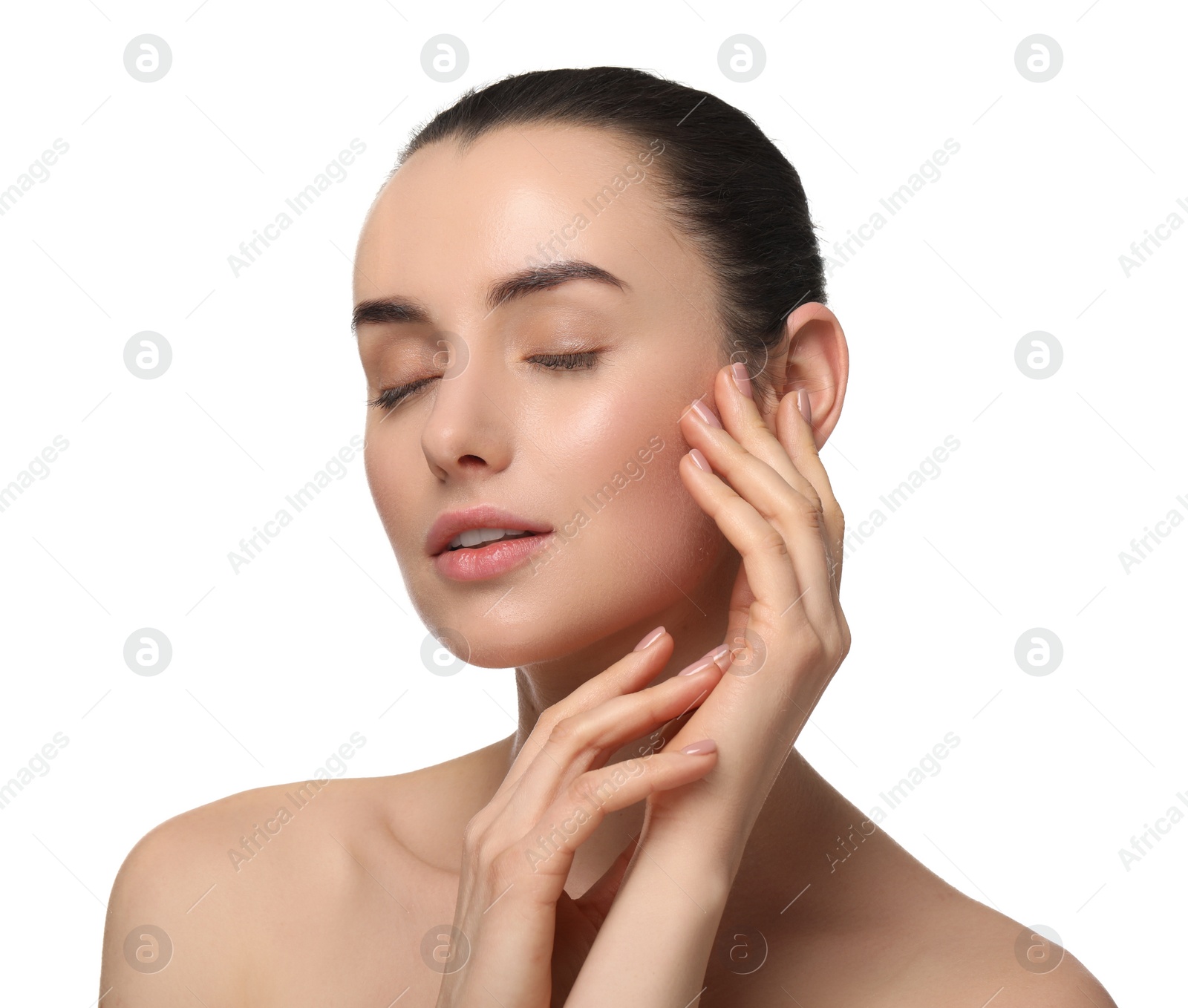 Photo of Portrait of beautiful young woman on white background