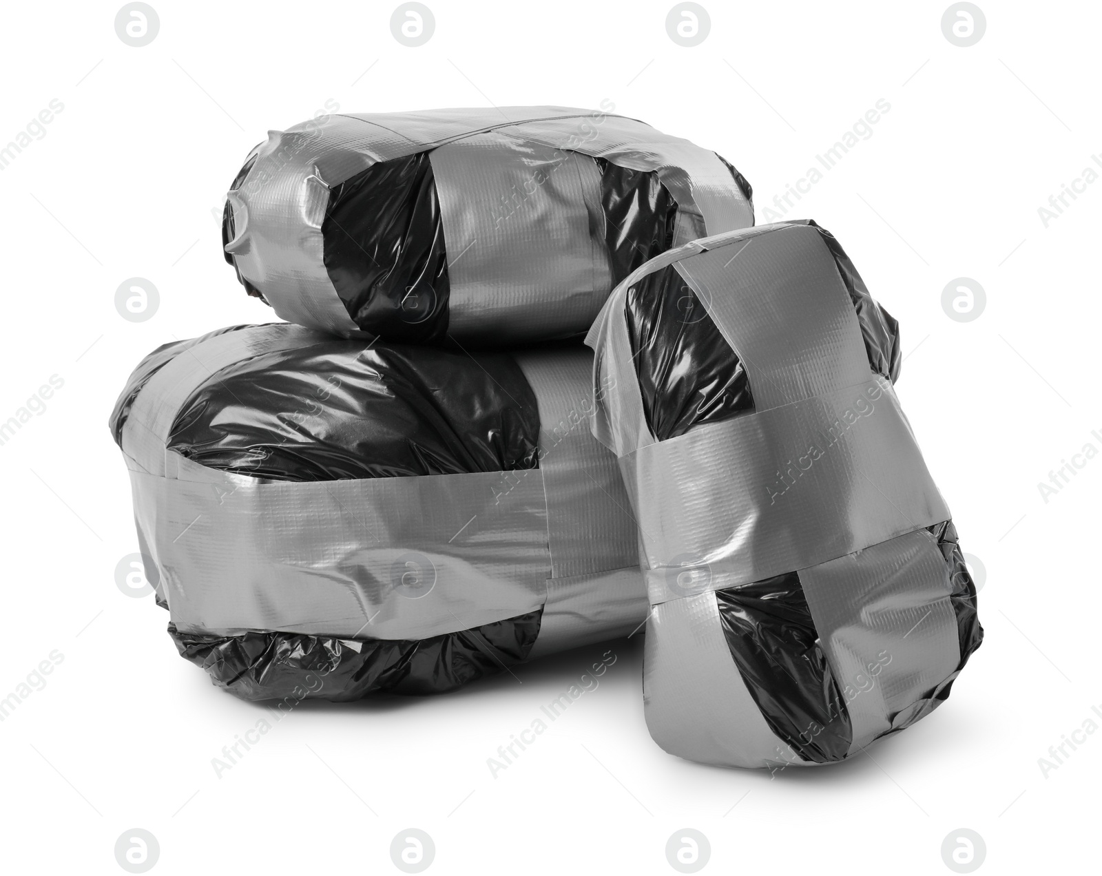 Photo of Packages with narcotics isolated on white. Drug addiction