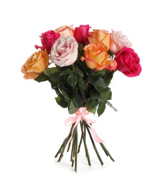 Photo of Luxury bouquet of fresh roses isolated on white