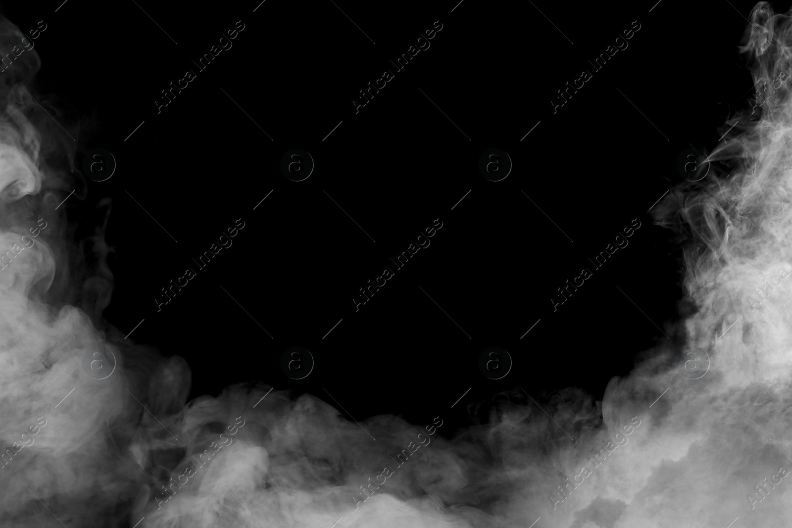 Image of White smoke on black background. Space for text