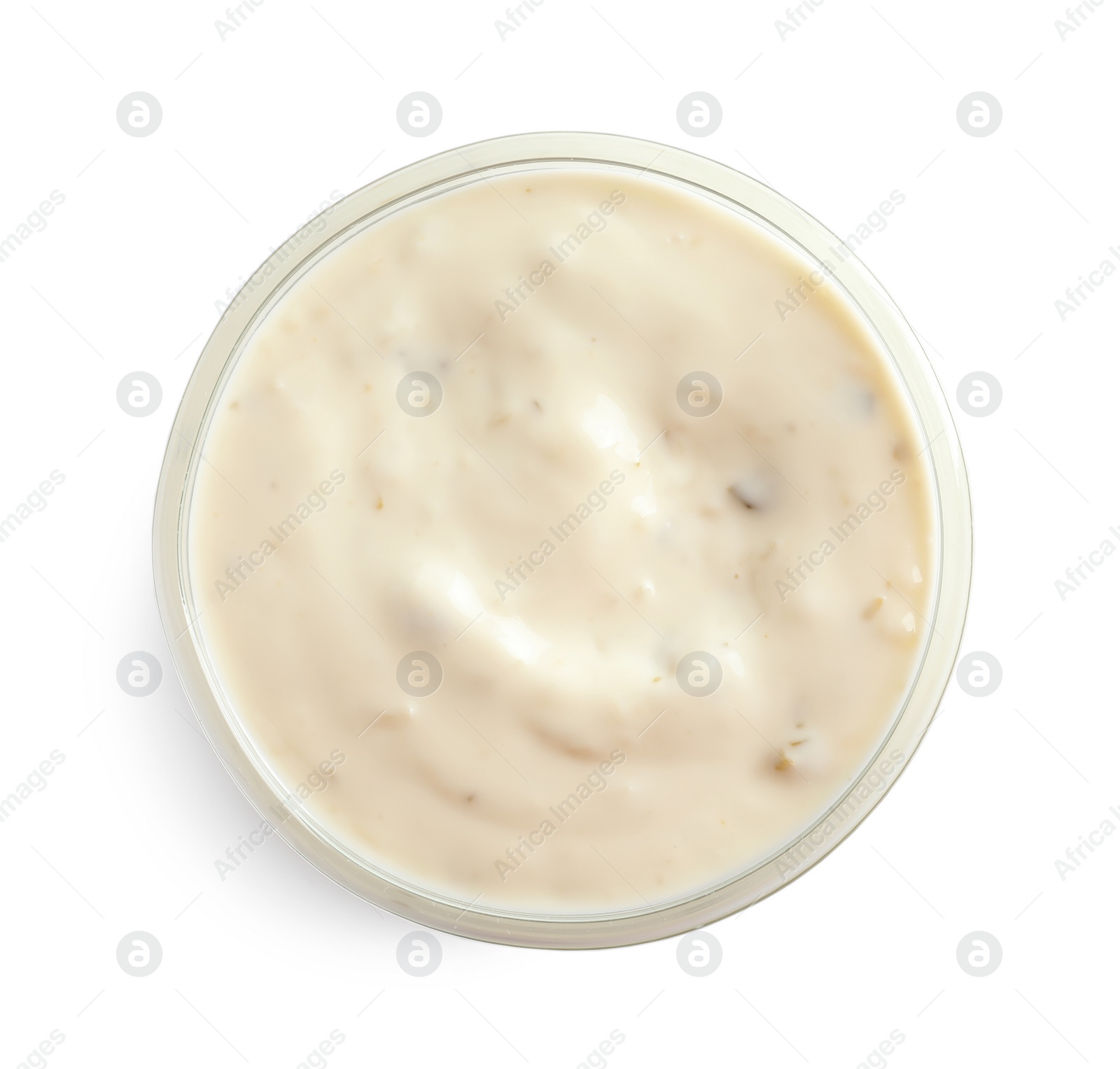 Photo of Delicious sauce in bowl on white background, top view