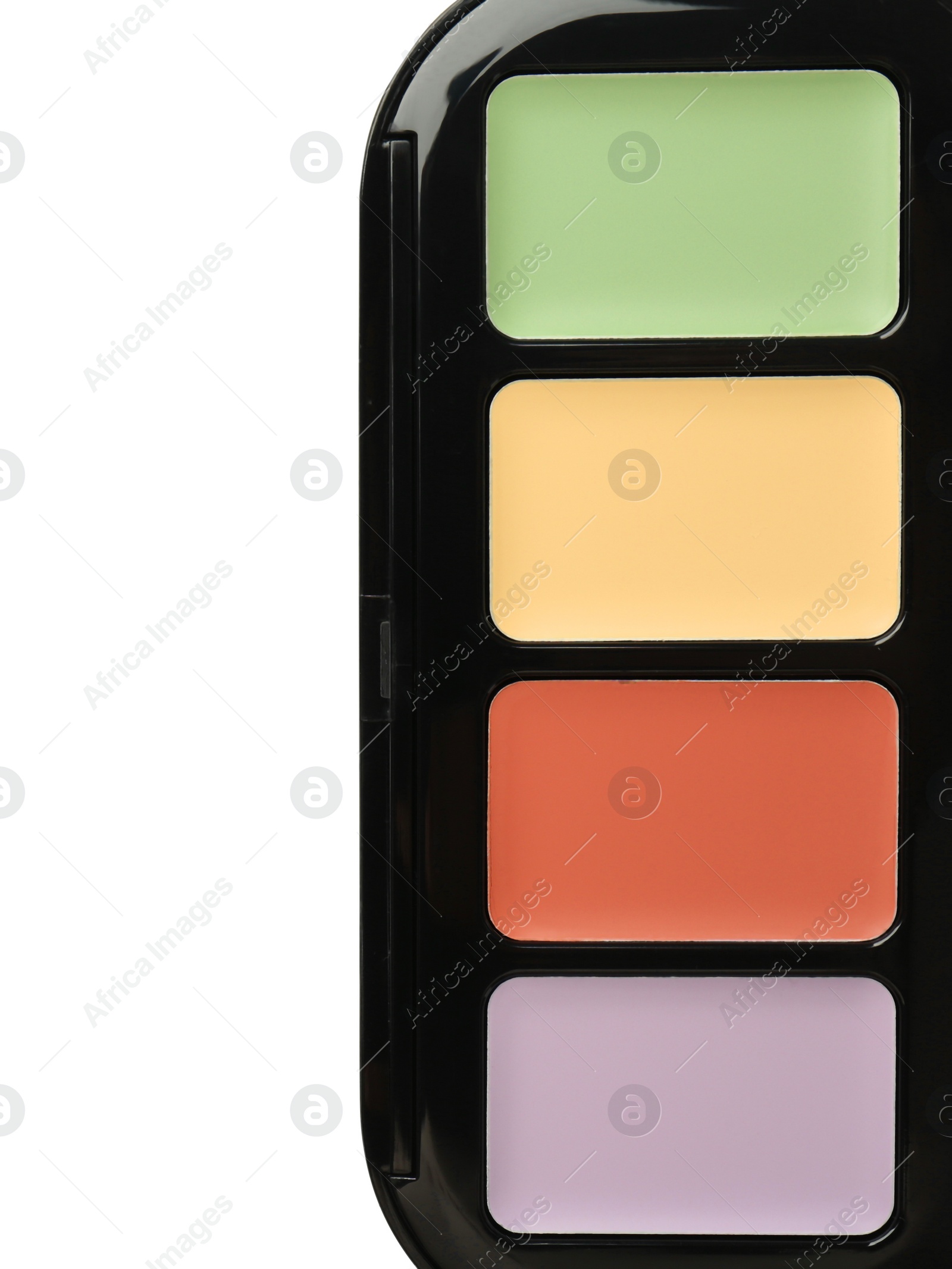 Photo of Colorful correcting concealer palette isolated on white, top view