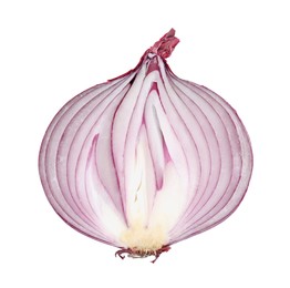 Half of red ripe onion isolated on white, top view