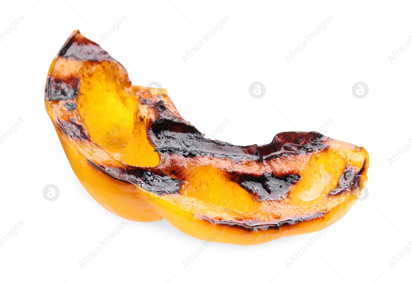 Photo of Slice of grilled yellow pepper isolated on white