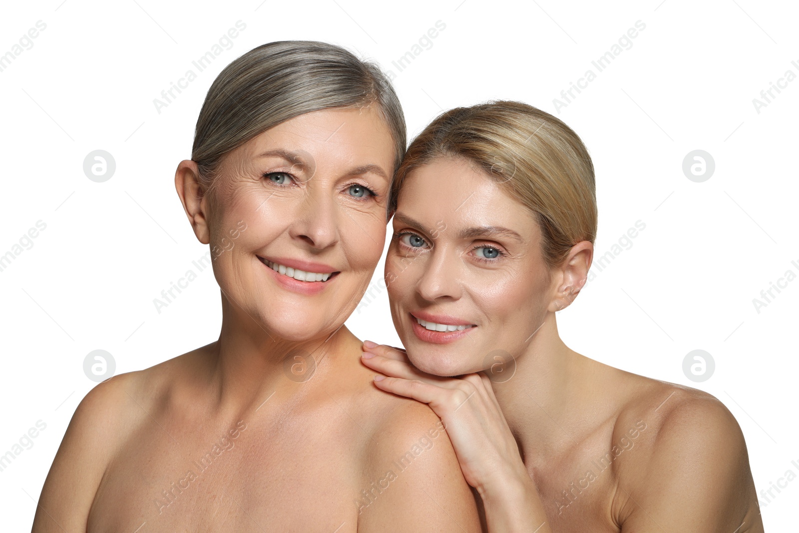 Photo of Beautiful women with healthy skin on white background