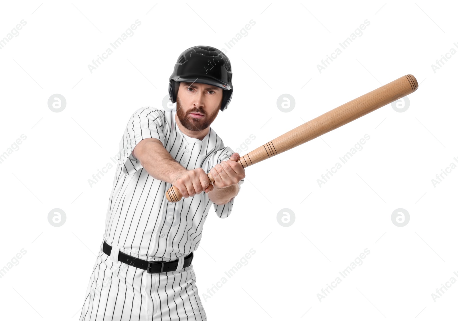 Photo of Baseball player with bat on white background