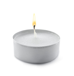 Photo of Tea candle with wick isolated on white