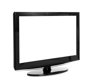 Image of Modern plasma TV on white background. Space for design